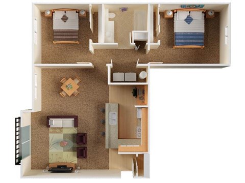 Whimsical Pig Apartments Spokane Valley, Washington 2 Bedroom 1 Bath 3D Floor Plan
